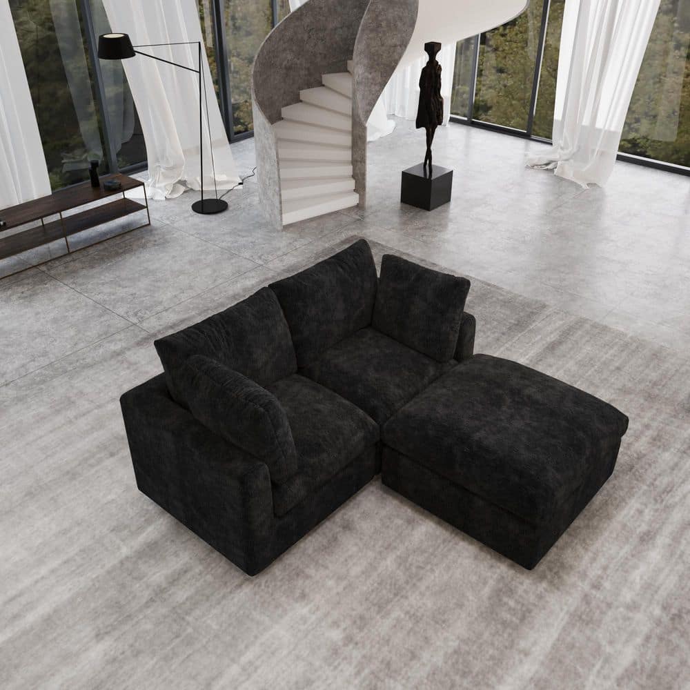 67 in. Chenille 2-Seater Loveseat Modular Free Combination Sectional Couch with Ottoman in Black price history on PriceWatchPro
