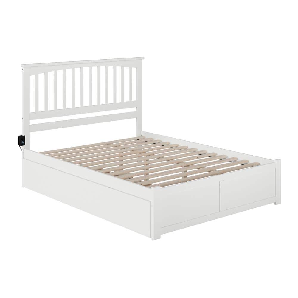 AFI Mission WhiteQueen Bed with Footboard and Twin Extra Long Trundle ...