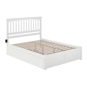 Mission WhiteQueen Bed with Footboard and Twin Extra Long Trundle