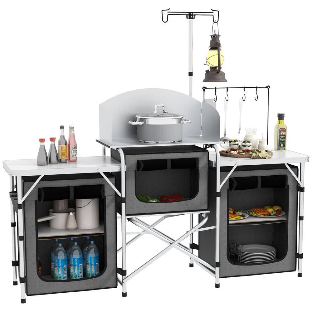 18.9 in. Gray Aluminum Cook Station, 5 Drawer Portable Folding Camp Kitchen