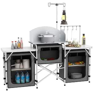 18.9 in. Gray Aluminum Cook Station, 5 Drawer Portable Folding Camp Kitchen Door and Drawer Combo Unit