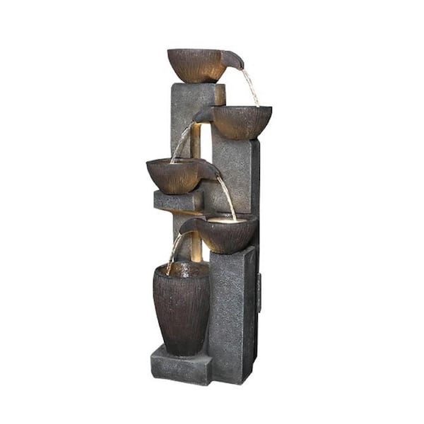 Unbranded 39 in. Tall Outdoor 5-Tier Gray Resin Water Fountain With LED