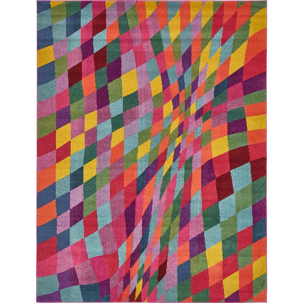 Colorful Geometric Multi-Color Synthetic 8' x 10' Area Rug