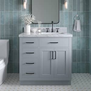 Hepburn 37 in. W x 22 in. D x 36 in. H Bath Vanity in Grey with Carrara Marble Vanity Top in White with White Basin