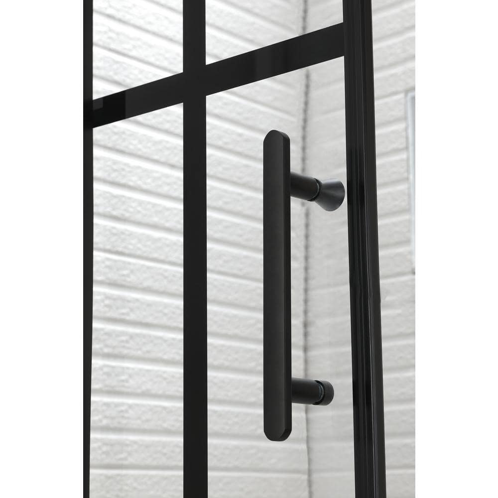 FELYL 48" x 72" Black Framed Sliding Shower Door with Clear Glass