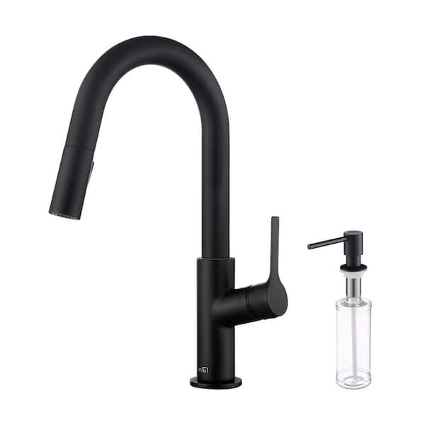Fusion Single Handle Pull Down Kitchen & Bar Sink Faucet with Soap Dispenser-Matte Black
