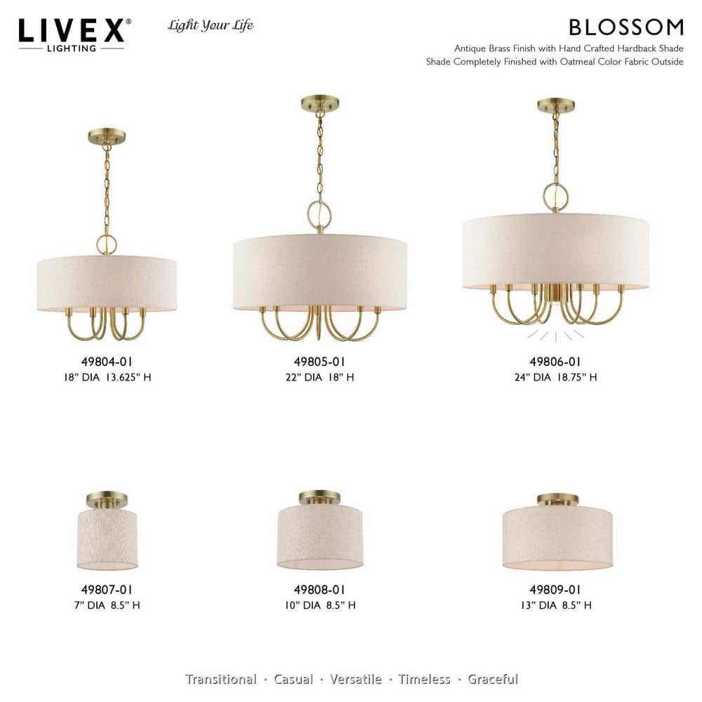 Elegant Antique Brass Drum LED Semi-Flush Mount Light, 13"W