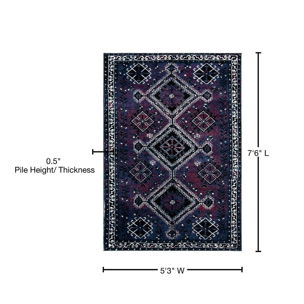 Vintage Hamadan Black and Purple Rectangular Synthetic Area Rug