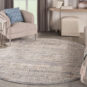 Lynx Ivory Slate 8 ft. x 8 ft. All-over design Transitional Round Area Rug