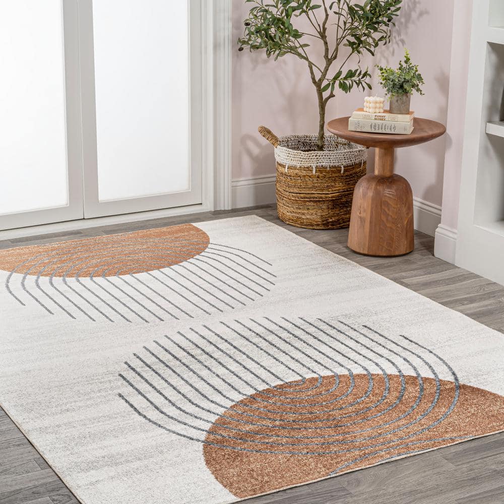 Kallax Cream and Terra Geometric Washable Area Rug
