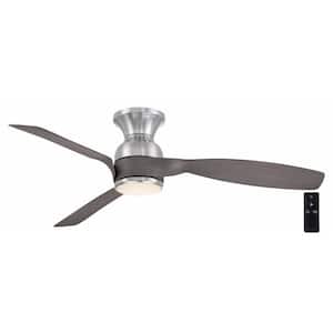 Halwin 52 in. Indoor/Outdoor Brushed Nickel Low Profile Ceiling Fan with Adjustable White LED with Remote Included
