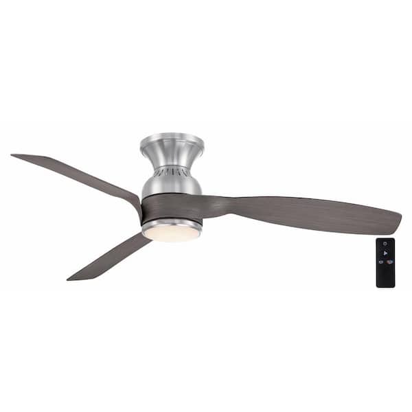 Hampton Bay Halwin 52 in. Indoor/Outdoor Brushed Nickel Low Profile Ceiling Fan with Adjustable White LED with Remote Included