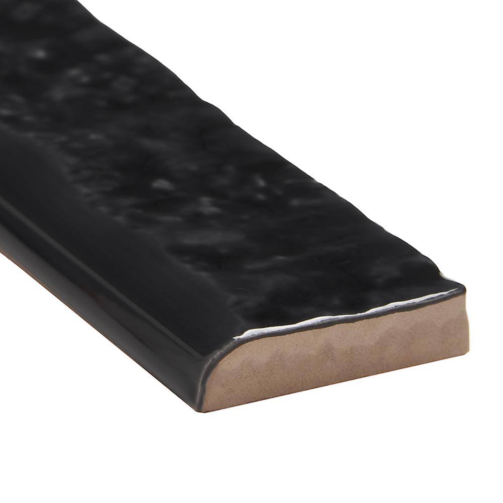 Glossy Coal Black Ceramic Bullnose Tile Trim