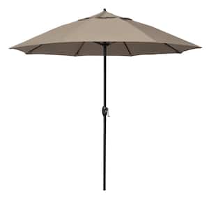 9 ft. Bronze Aluminum Market Patio Umbrella with Fiberglass Ribs and Auto Tilt in Taupe Sunbrella