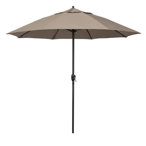 California Umbrella 9 ft. Bronze Aluminum Market Patio Umbrella with Fiberglass Ribs and Auto Tilt in Taupe Sunbrella