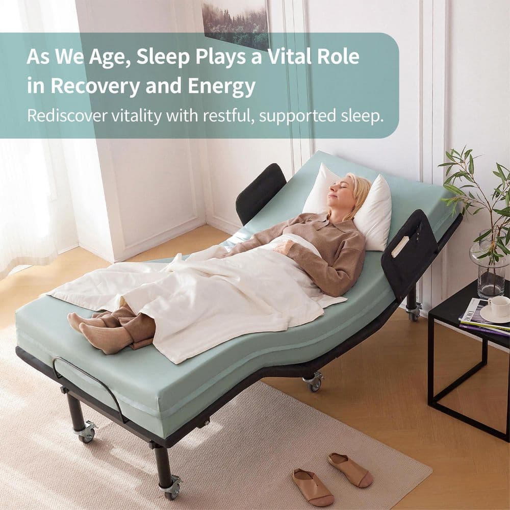 Black Twin XL Adjustable Bed Frame Bed Rails Plus 6 in. Egg Crate Mattress, Wireless Remote, Brake Wheel Legs - thumbnail 6