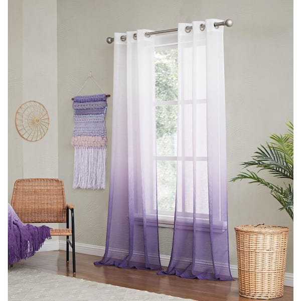 Dainty Home Shadow Linen White to Purple Boho Look Ombre Shades Textured 76 In. W x 84 in. Curtain Panel Pair ( Set of 2)