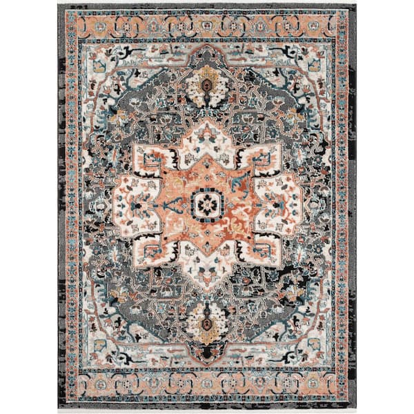 Well Woven Indira Minos Black Vintage Bohemian Oriental Floral 5 ft. 3 in. x 7 ft. 3 in. Textured Area Rug