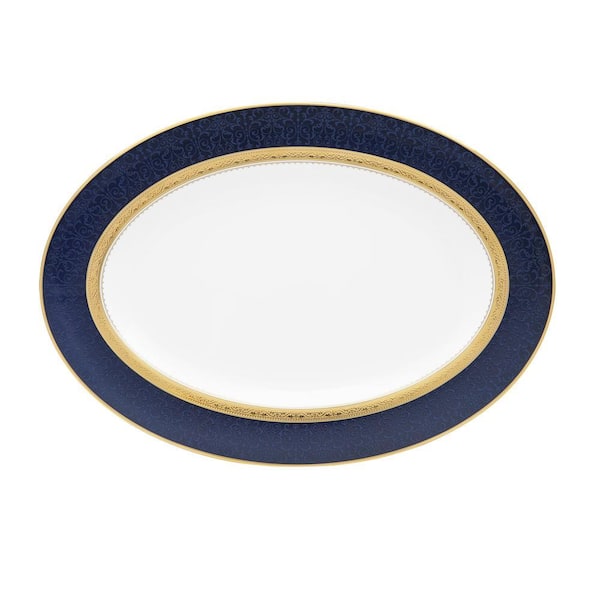 Odessa Cobalt Gold 14 in. (Gold) Bone China Oval Platter