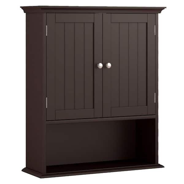 23.5 in. W x 8 in. D x 28 in. H 2 Doors Bathroom Wall Cabinet in Brown