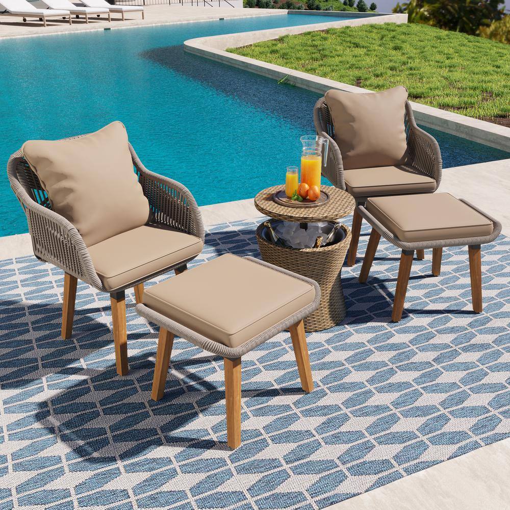 Nestfair 5-Piece Metal Frame Patio Conversation Set with Wicker Cool ...