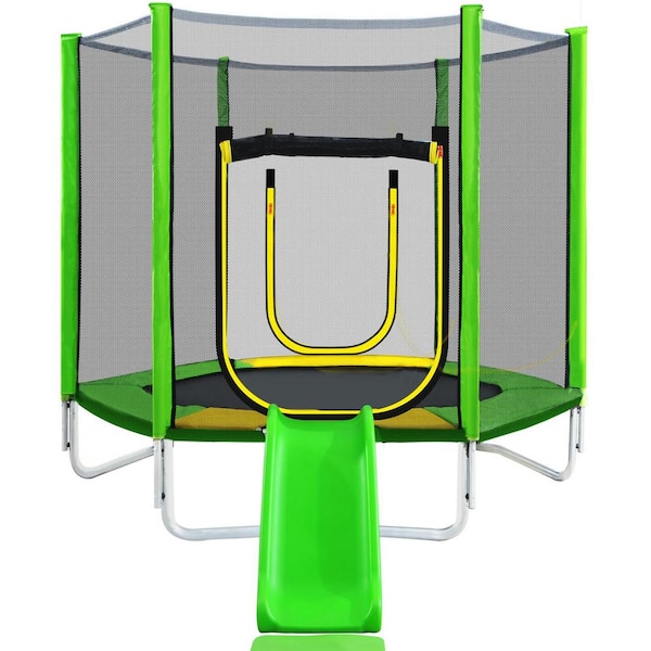maocao hoom 7 ft. Green Backyard Trampoline with Safety Enclosure, Slider and Ladder