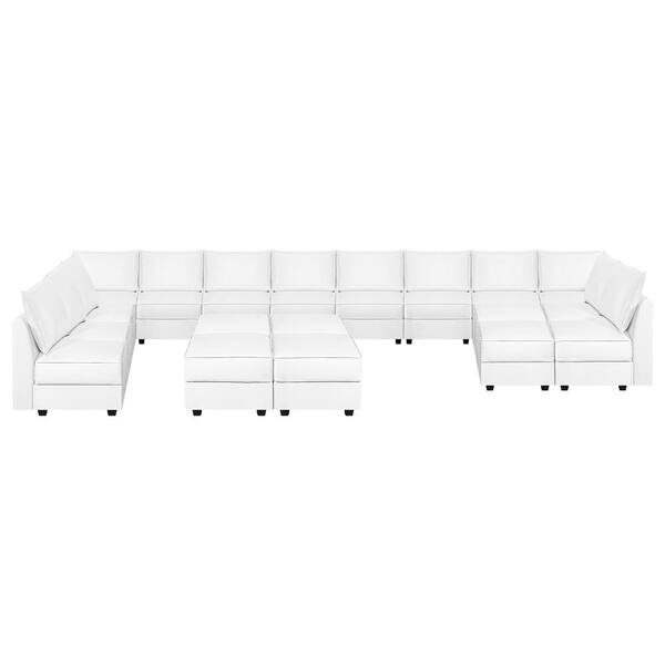 Modern Furniture White Leather Sectional Sofa With Ottoman | Cabinets ...