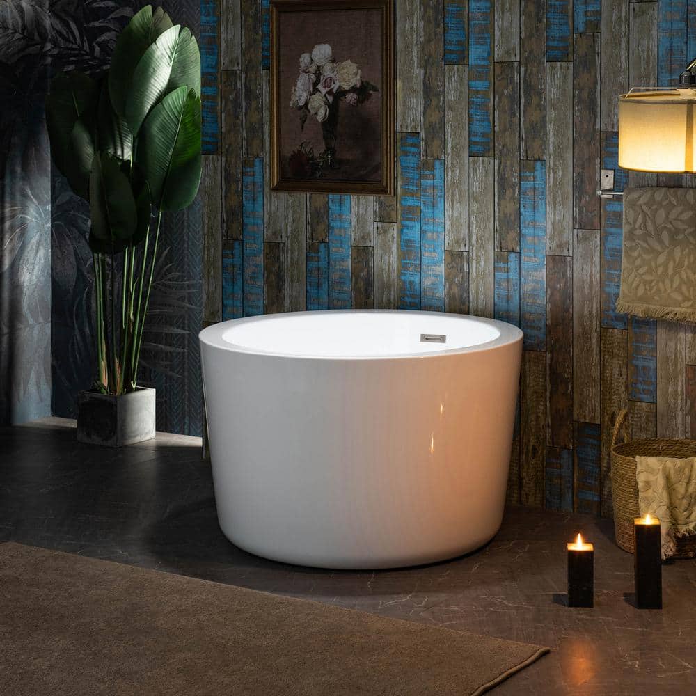 41'' Round White Acrylic Freestanding Soaking Bathtub with Integrated Seat