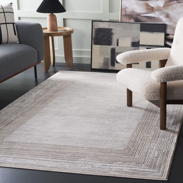 Parker 9 ft. x 12 ft. Taupe/Gray Ivory Border Distressed Area Rug
