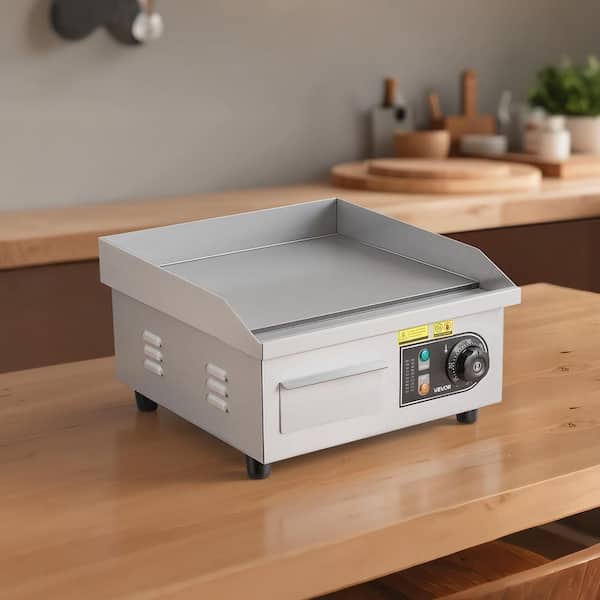 Electric Griddle 208.78 sq.in. Silver 13.98 x 11.81 in., 1750W, 122-570°F, Stainless Steel, for Steak Pancake Squid