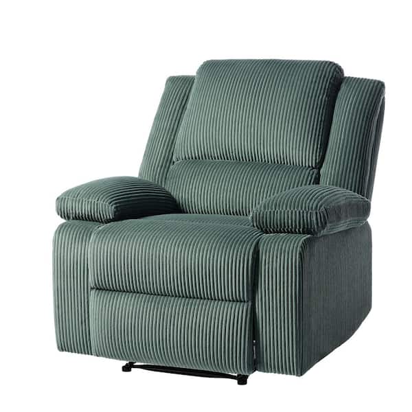 Luxurious Gray Green Corduroy Fabric Upholstered Manual Recliner with Adjustable Backrest and Footrests (Set of 1)