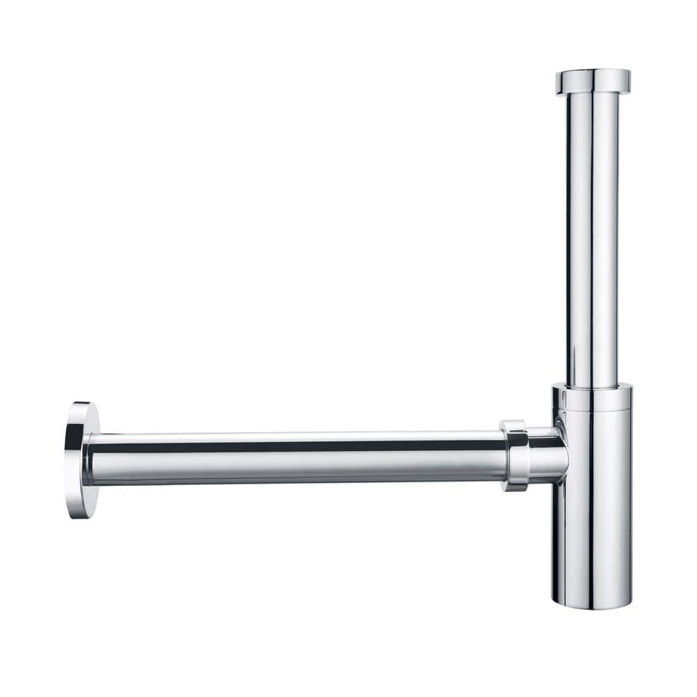 Chrome 14 in. Brass Round Bottle Trap with Stainless Steel Extension