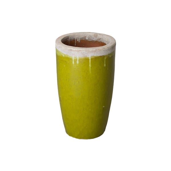 Emissary Tall 13 in. D x 23 in. H Reef/Lime Ceramic Round Planter with Drainage Hole