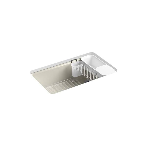 KOHLER Riverby Undermount Cast-Iron 33 in. 5-Hole Single Bowl Kitchen Sink Kit with Accessories in Sandbar