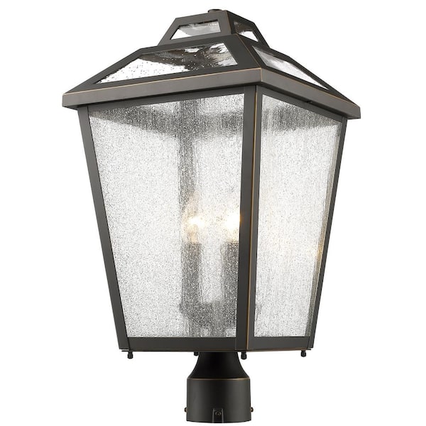 Unbranded Bayland 20.5 in 3-Light Oil Bronze Aluminum Outdoor Hardwired Post Mount Light with Seedy Glass with No Bulbs Included