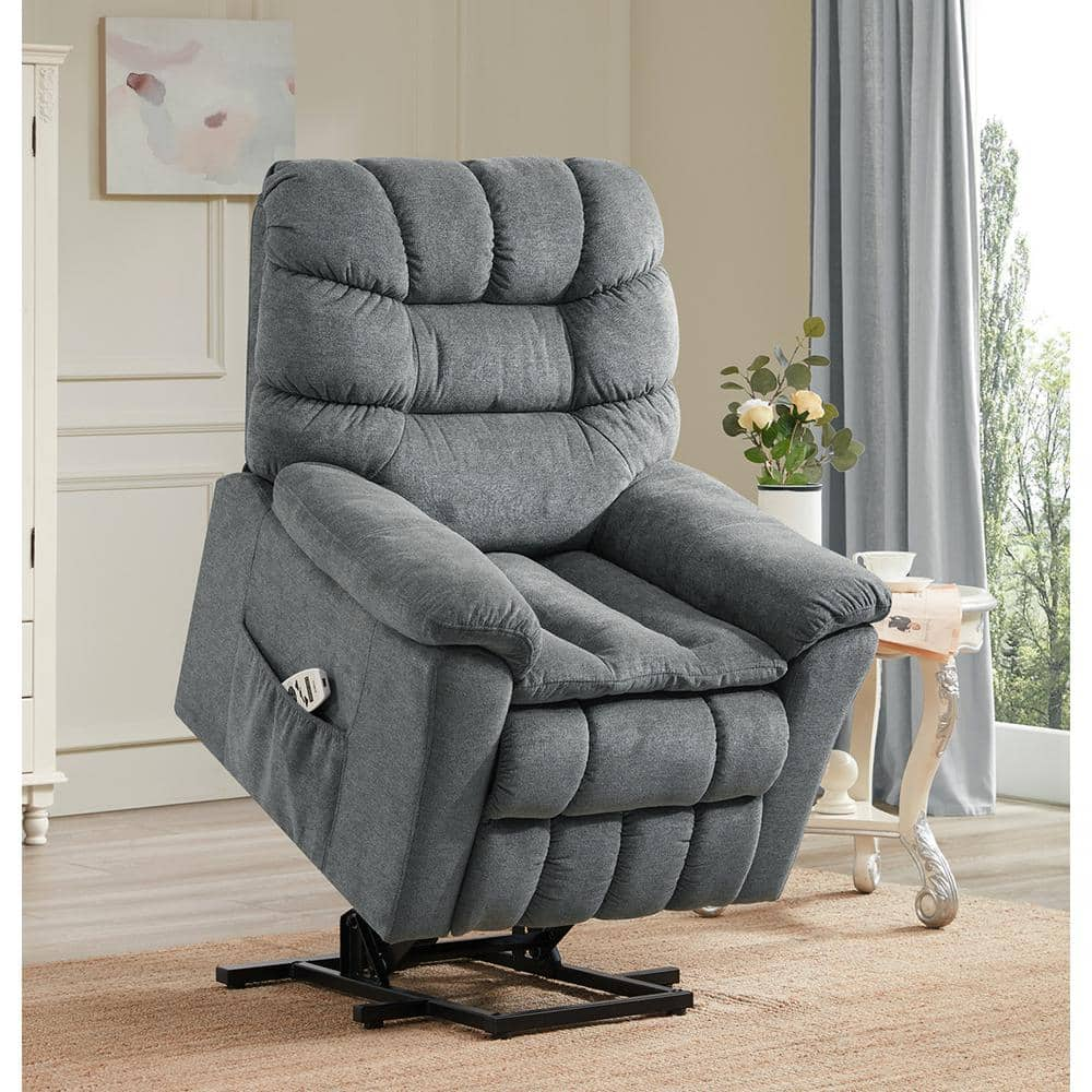 Merax 35 in. Width Big and Tall Gray Fabric Tufted Lift Recliner ...