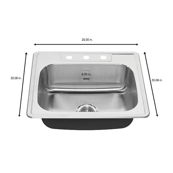 Drop-In Stainless Steel 25 in. 3-Hole Single Bowl Kitchen Sink Kit Drop-In Stainless Steel 25 in. 3-Hole Single Bowl Kitchen Sink Kit