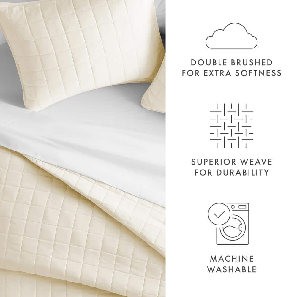 Elegant Ivory Microfiber Twin Quilt Set with Timeless Pattern
