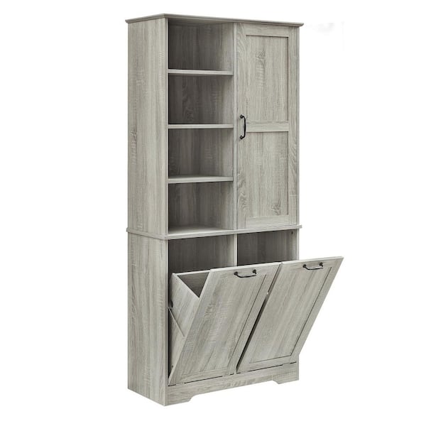 Cain Oak 31 in. W x 68 in. H Sideboard Accent Storage Cabinet with Tilt-Out Hamper, Adjustable Shelf, Door