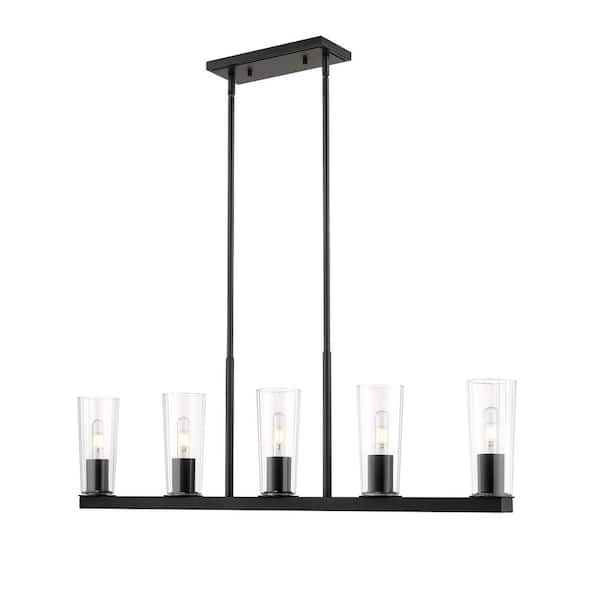 Unbranded Titus 5-Light in Matte Black Linear Chandelier with no bulbs included