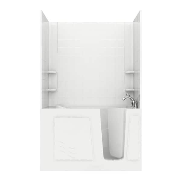 Universal Tubs Rampart 5 ft. Walk-in Whirlpool Bathtub with 6 in. Tile Easy Up Adhesive Wall Surround in White