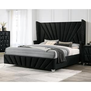 Leventina 80.75 in. W Black California King Wood Frame Platform Bed