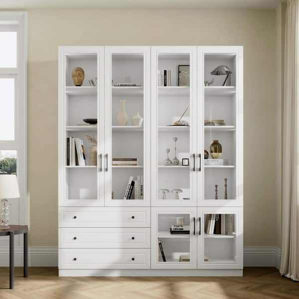 FUFU&GAGA White Wood 63 in. Cabinet with Seven Color LED Lighting