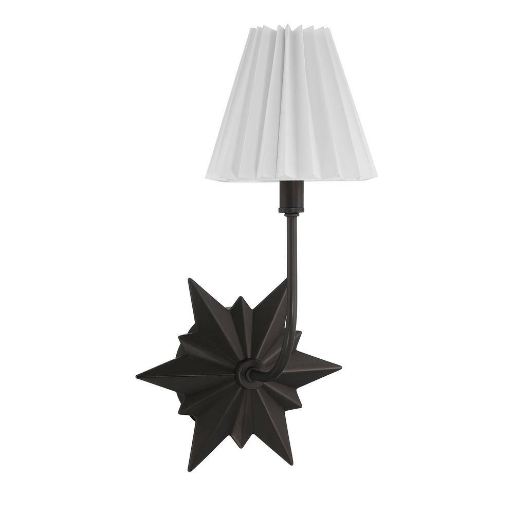 Black Tourmaline 1-Light Sconce with White Pleated Shade