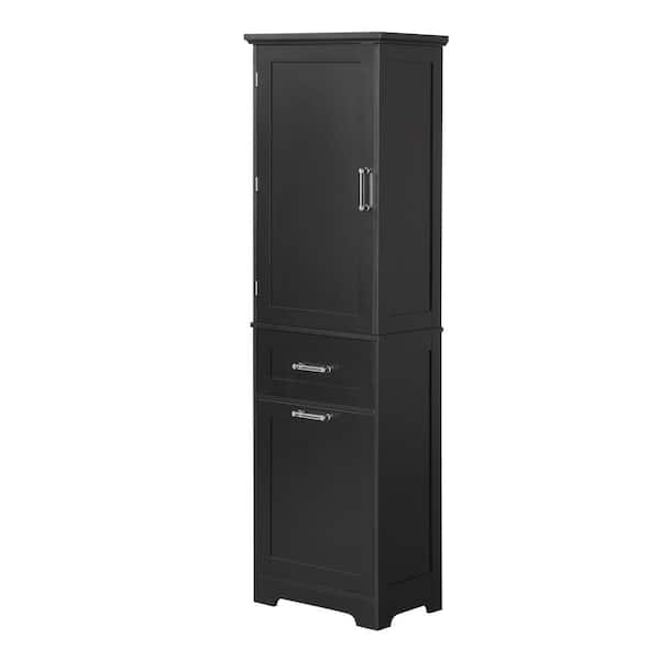 Cesicia 20 in. W x 13 in. D x 68.1 in. H Black MDF Freestanding Linen Cabinet with Adjustable Shelf and Big Drawer