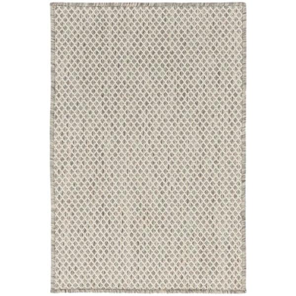 Courtyard Ivory Silver 2 ft. x 3 ft. Geometric Contemporary Indoor/Outdoor Patio Kitchen Area Rug