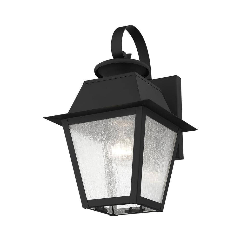 Elegant Black Seeded Glass Lantern Sconce, Dimmable Direct Wired