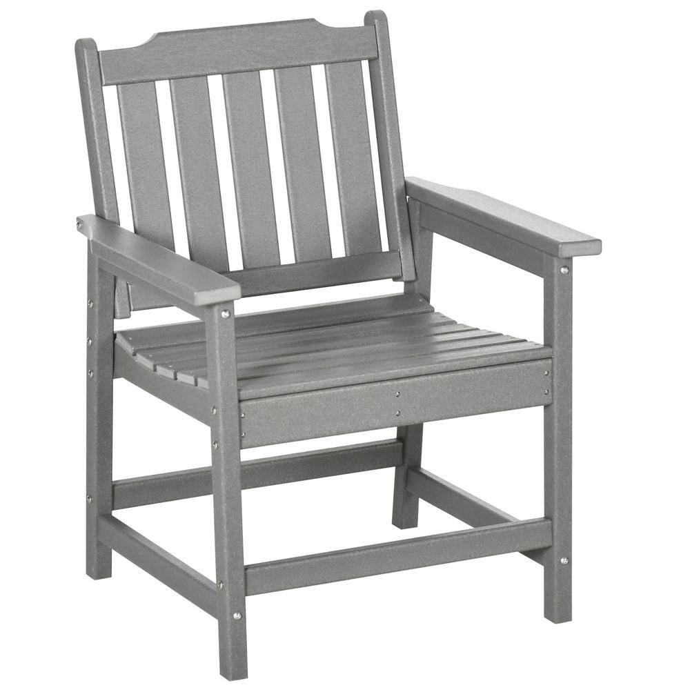 Gray HDPE Slatted Outdoor Dining Chair with Armrests