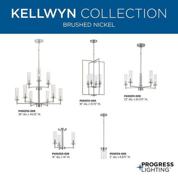 Progress Lighting Kellwyn Collection 9-Light Brushed Nickel Clear