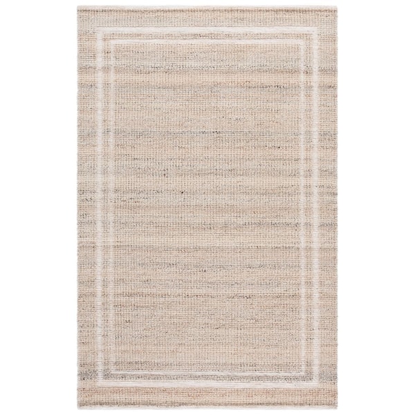 Natura 9 ft. x 12 ft. Beige Solid Border Striped Area Rug